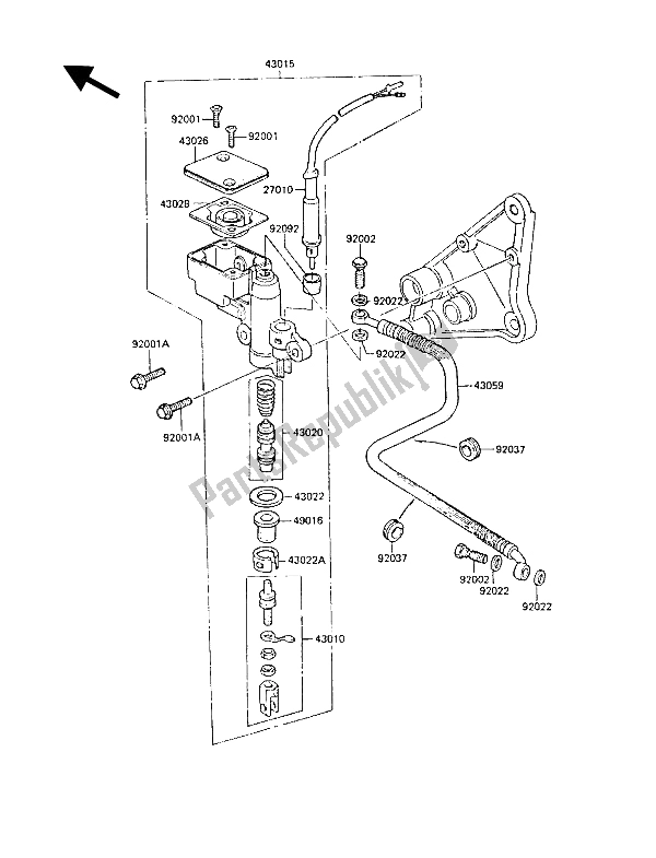 All parts for the Rear Master Cylinder of the Kawasaki Z 1300 1988