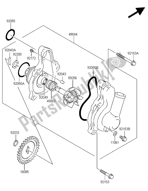 All parts for the Water Pump of the Kawasaki KFX 400 2006