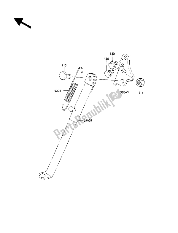 All parts for the Stand of the Kawasaki KX 100 1989
