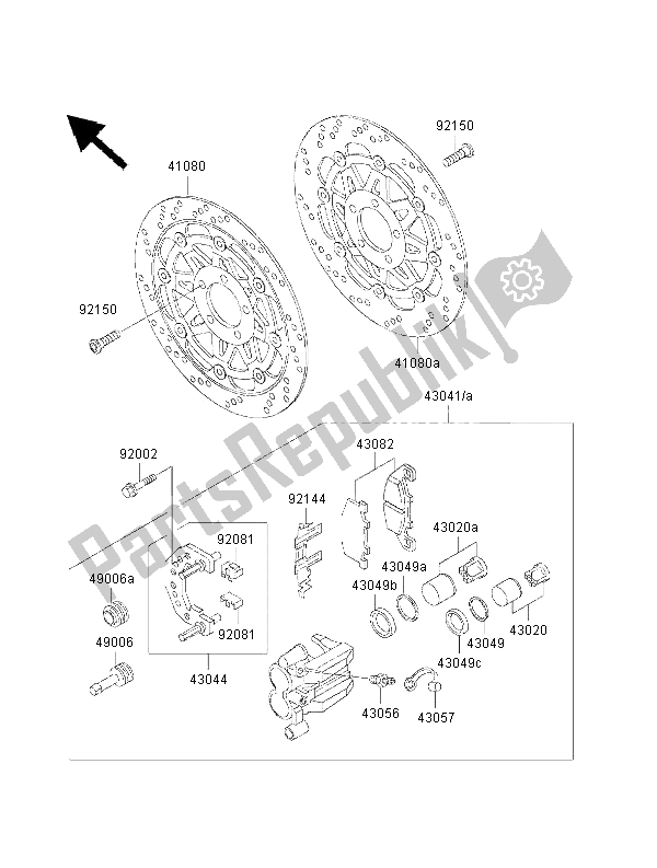 All parts for the Front Brake of the Kawasaki 1000 GTR 2000