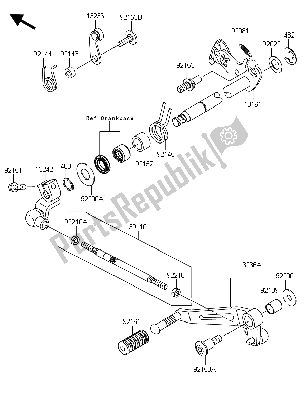 All parts for the Gear Change Mechanism of the Kawasaki ZX 1000 SX ABS 2014