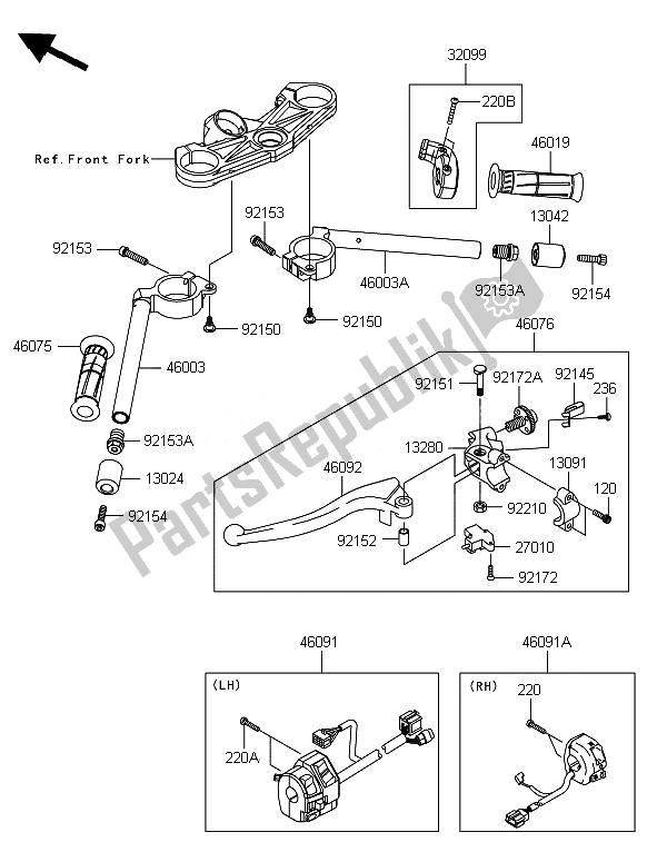 All parts for the Handlebar of the Kawasaki Ninja ZX 6R 600 2014