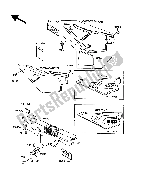 Toutes les pièces pour le Couvercles Latéraux Et Couvre Chaîne du Kawasaki KLR 650 1989