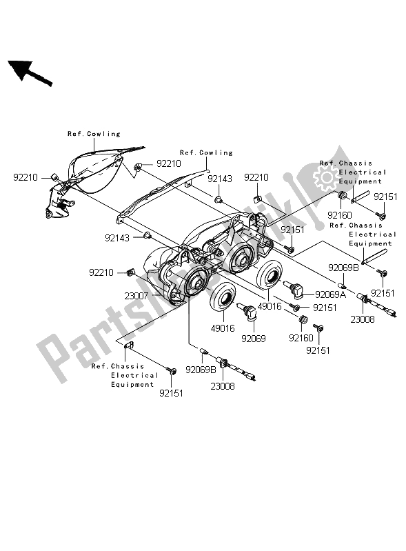 Todas las partes para Faro de Kawasaki Ninja ZX 10R 1000 2009