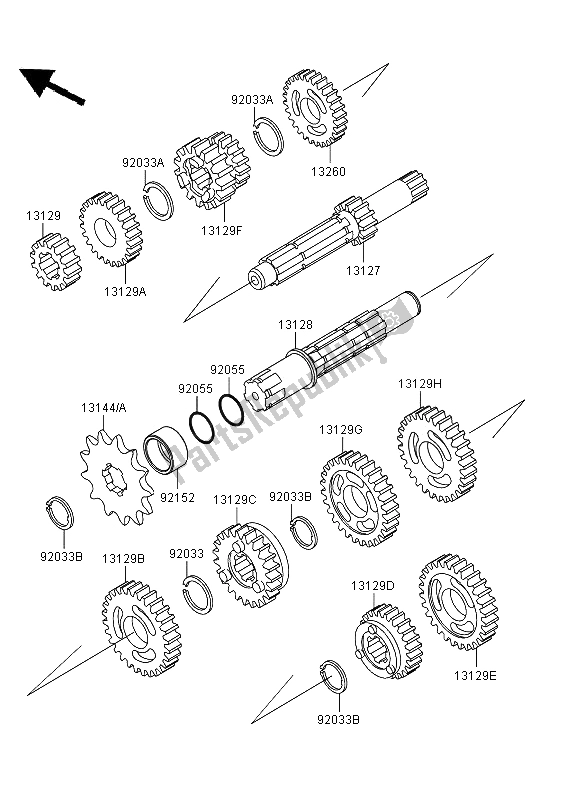 All parts for the Transmission of the Kawasaki KX 65 2013