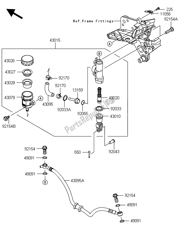 All parts for the Rear Master Cylinder of the Kawasaki Z 800E Version 2014