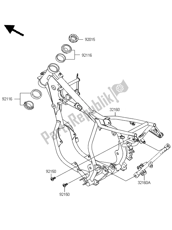 All parts for the Frame of the Kawasaki KX 65 2010