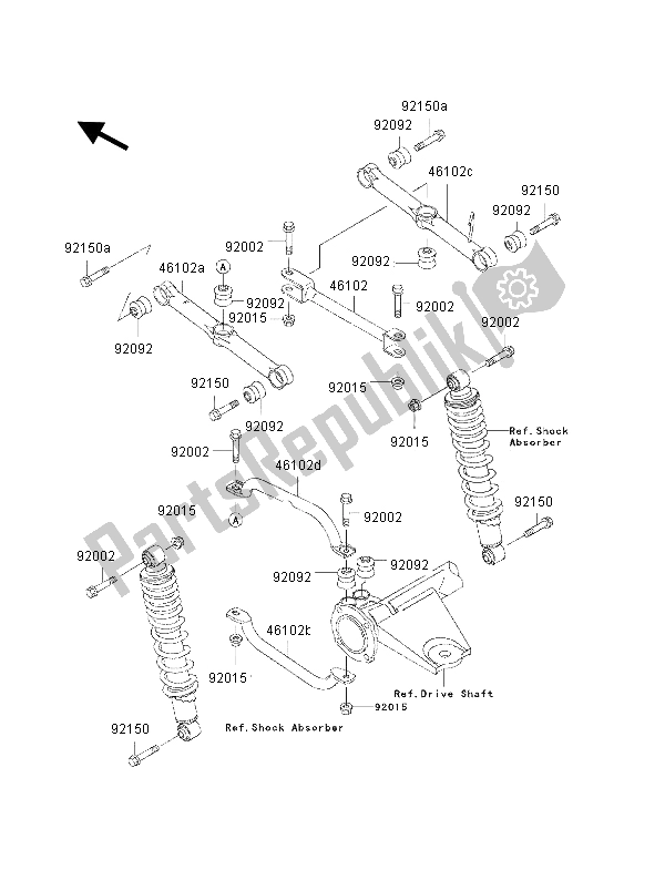 All parts for the Rear Suspension of the Kawasaki KLF 300 4X4 2002