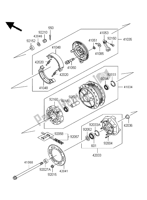 All parts for the Rear Hub of the Kawasaki W 650 2004