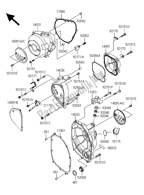 All parts for the Engine Cover of the Kawasaki Z 1000 2006