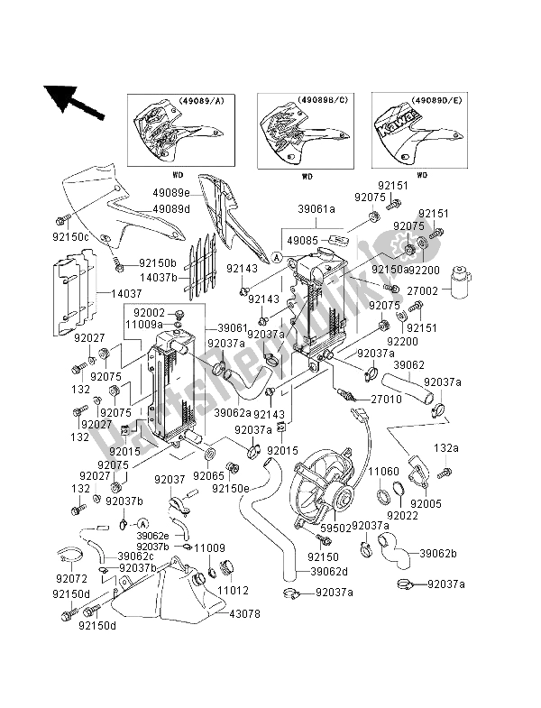 All parts for the Radiator of the Kawasaki KLX 650R 2001