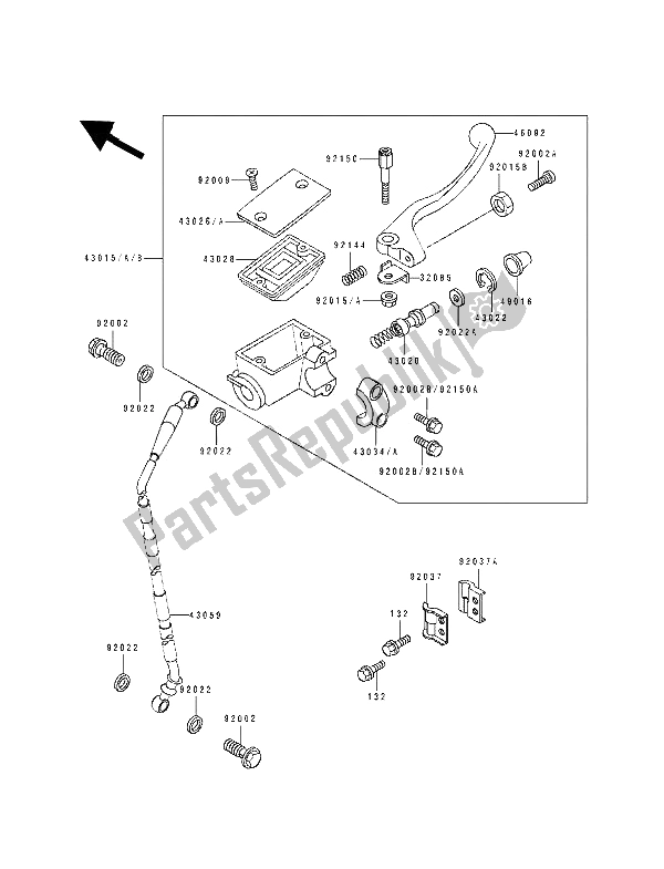 All parts for the Front Master Cylinder of the Kawasaki KDX 200 1990