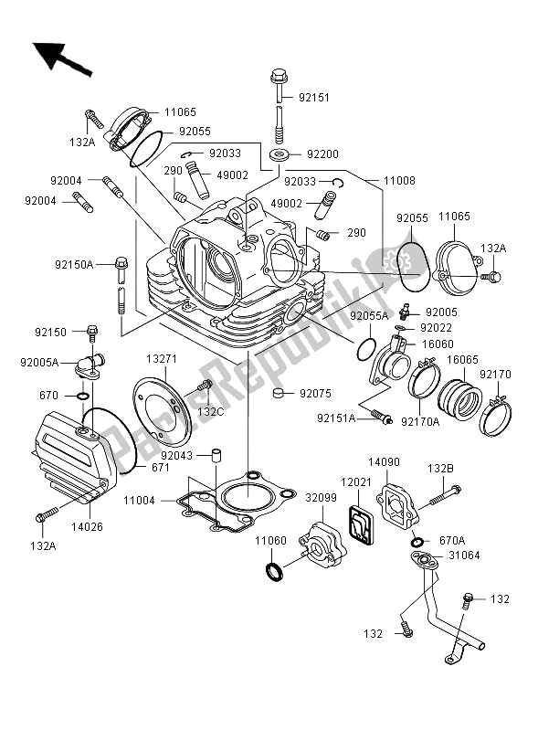 Alle onderdelen voor de Cilinderkop van de Kawasaki Eliminator 125 2006