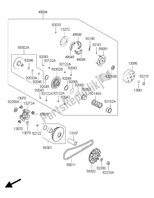 All parts for the Belt Converter of the Kawasaki J 300 2015