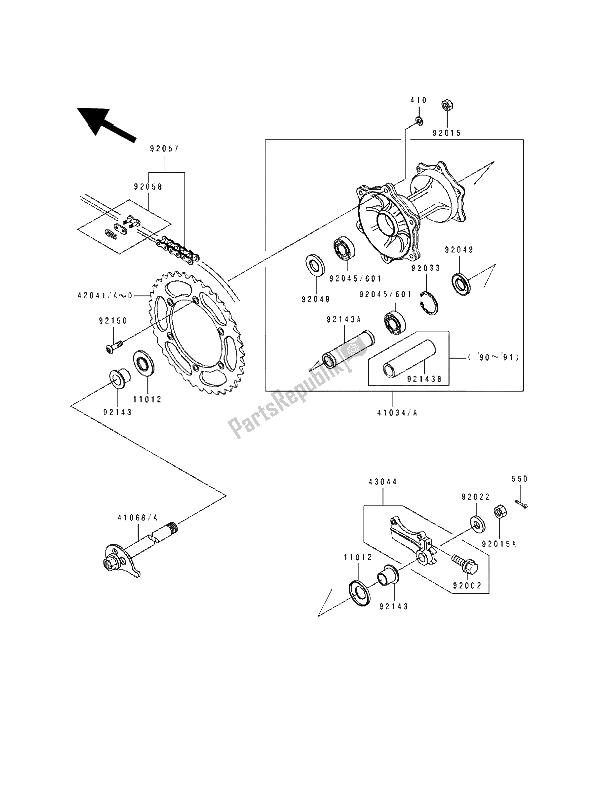 Toutes les pièces pour le Moyeu Arrière du Kawasaki KDX 200 1989