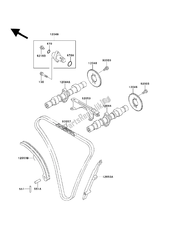 Tutte le parti per il Albero A Camme E Tenditore del Kawasaki EN 500 1992