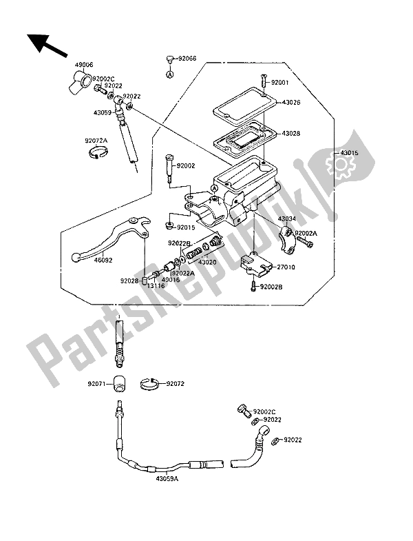 Alle onderdelen voor de Koppeling Hoofdremcilinder van de Kawasaki GPX 750R 1989