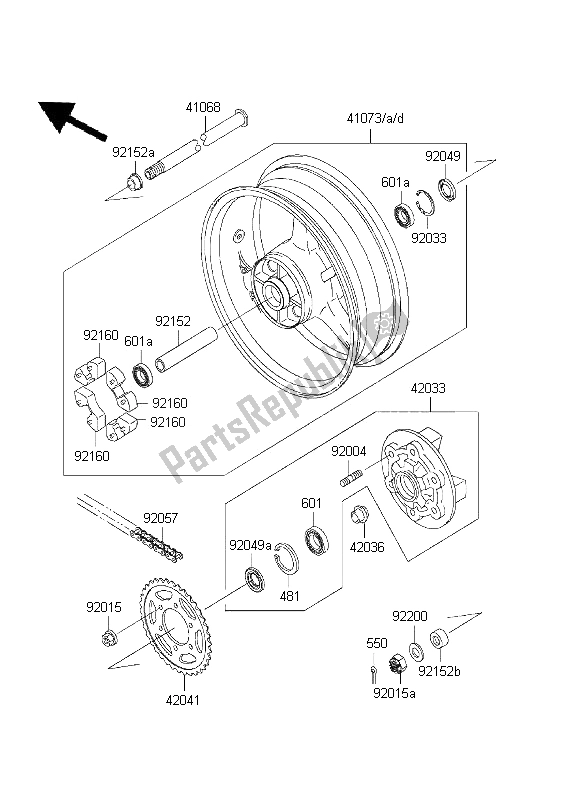 All parts for the Rear Hub of the Kawasaki Ninja ZX 6R 600 2001