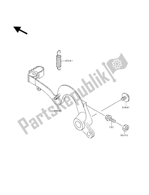 All parts for the Brake Pedal of the Kawasaki KX 125 1992