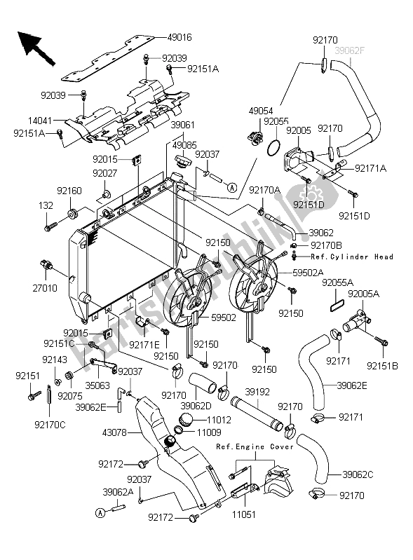 All parts for the Radiator of the Kawasaki Ninja ZX 12R 1200 2006