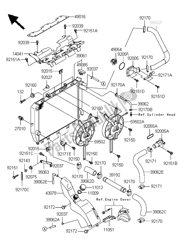 Todas las partes para Radiador de Kawasaki Ninja ZX 12R 1200 2006