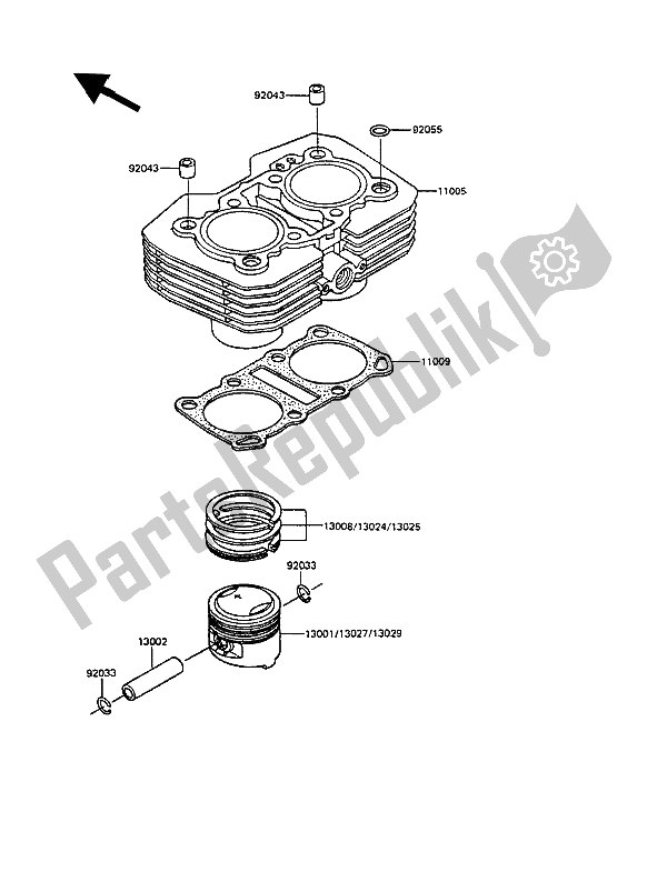 Tutte le parti per il Cilindro E Pistone del Kawasaki GPZ 305 Belt Drive 1989