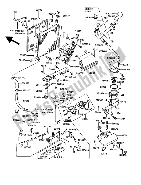 Todas las partes para Radiador de Kawasaki 1000 GTR 1989