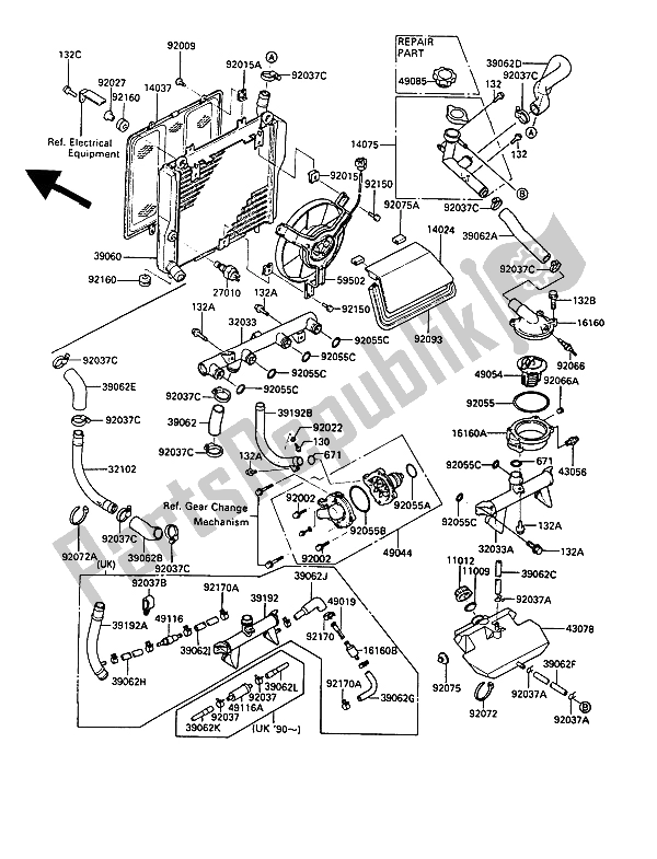 Tutte le parti per il Termosifone del Kawasaki 1000 GTR 1989