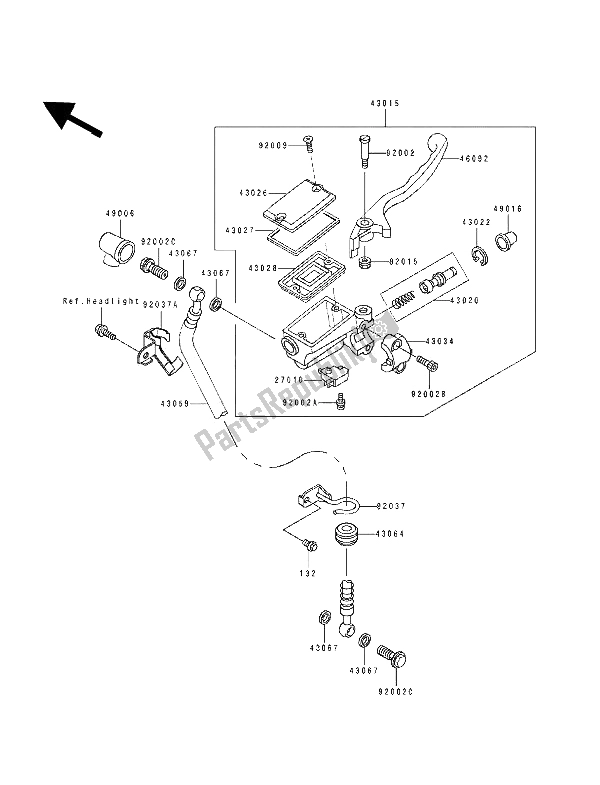 All parts for the Front Master Cylinder of the Kawasaki EL 250D 1992