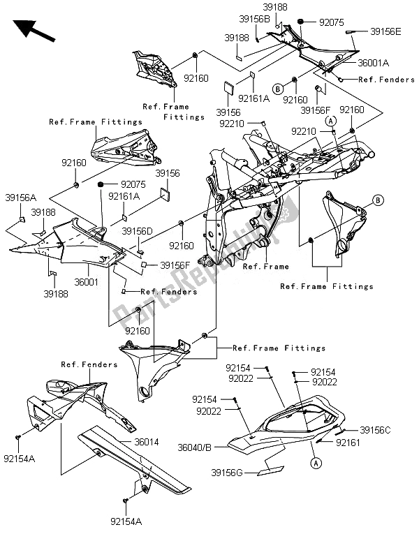 Toutes les pièces pour le Couvercles Latéraux Et Couvre Chaîne du Kawasaki Z 800 ABS BEF 2014