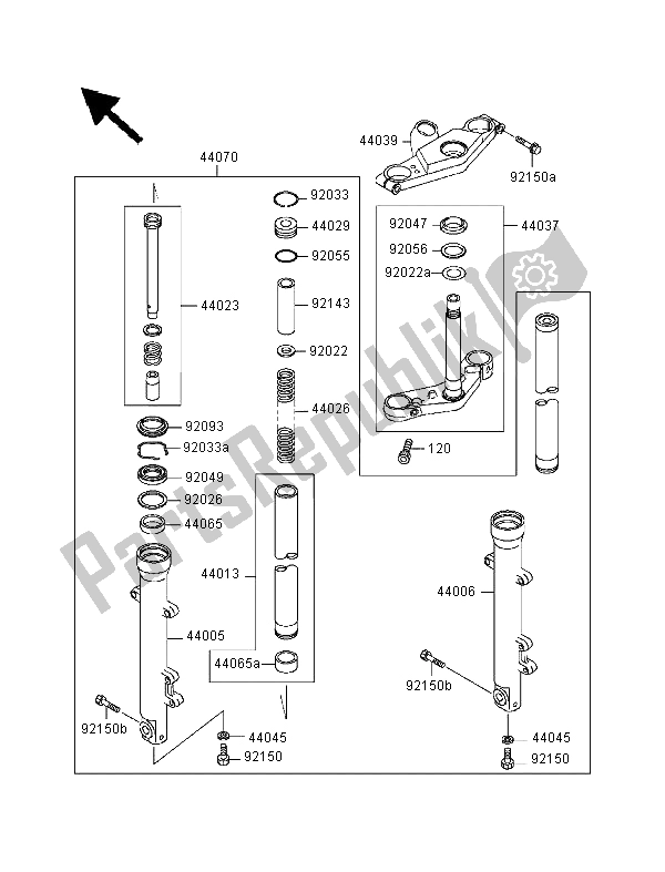 All parts for the Front Fork of the Kawasaki GPZ 500S 1999