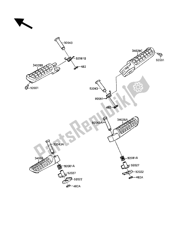 Todas las partes para Reposapiés de Kawasaki GPX 750R 1987