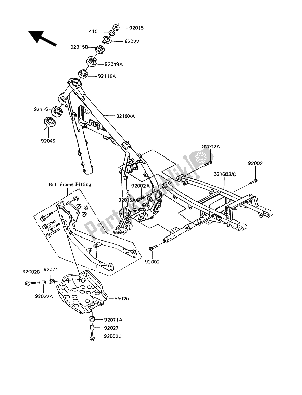 Tutte le parti per il Telaio del Kawasaki KLR 600 1991