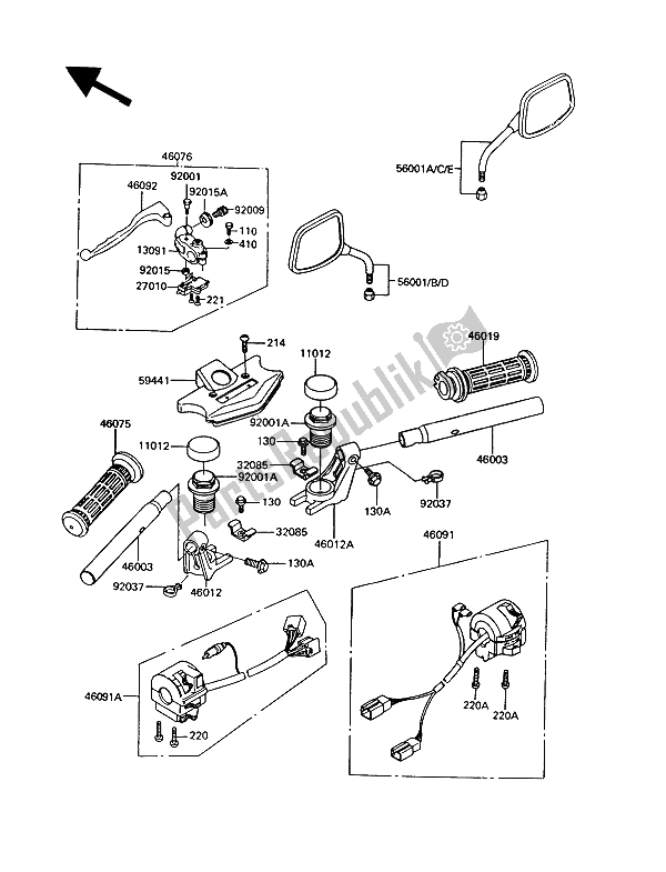Alle onderdelen voor de Stuur van de Kawasaki GT 550 1991