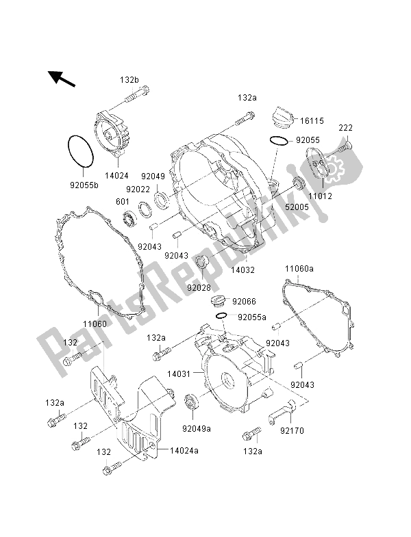 All parts for the Engine Cover of the Kawasaki KLF 300 4X4 2002