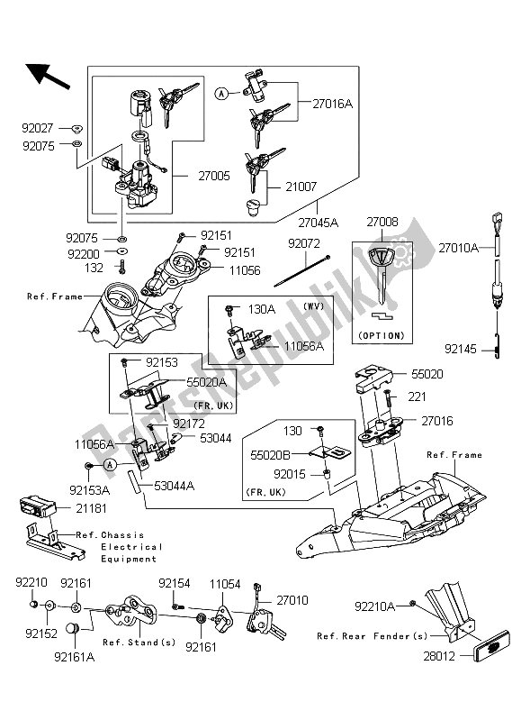 Toutes les pièces pour le Interrupteur D'allumage du Kawasaki Z 1000 ABS 2012