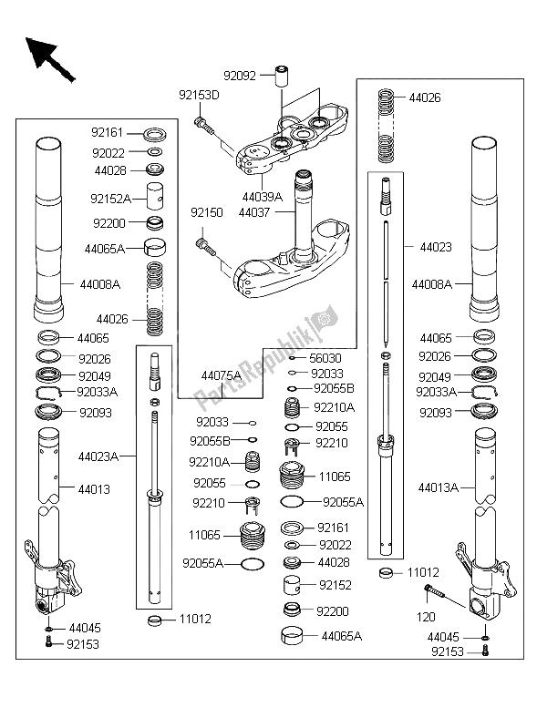 All parts for the Front Fork of the Kawasaki Z 1000 2003