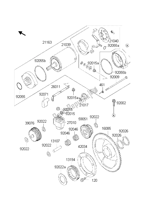 Alle onderdelen voor de Startmotor van de Kawasaki KLR 650 2002