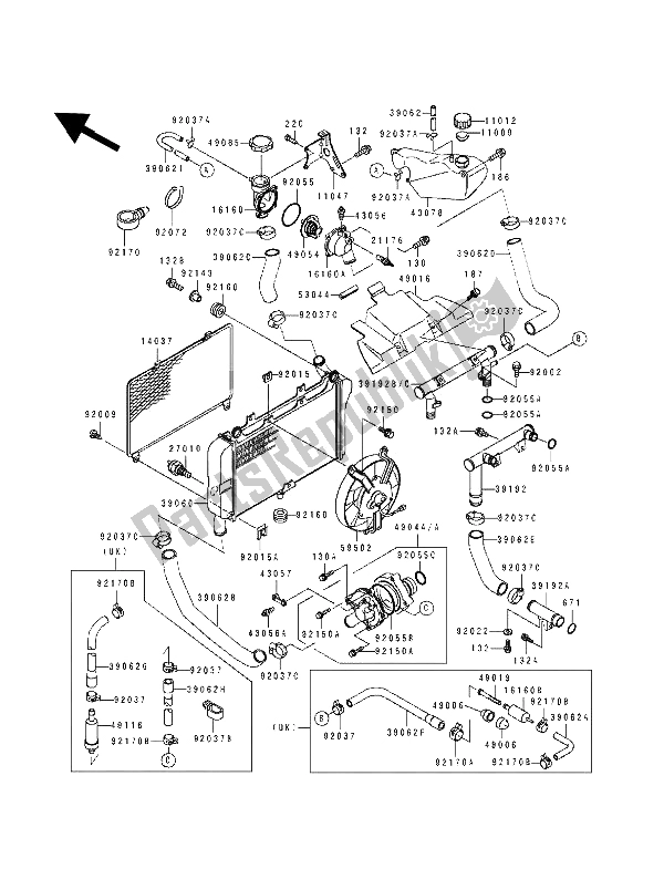 All parts for the Radiator of the Kawasaki ZZ R 600 1992