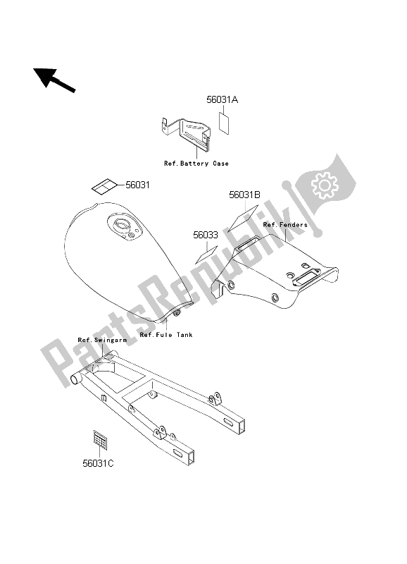 Tutte le parti per il Etichette del Kawasaki EL 252 2003