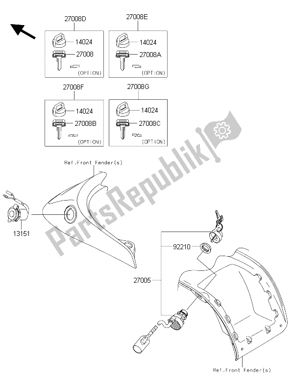 All parts for the Ignition Switch of the Kawasaki Brute Force 750 4X4I EPS GFF 2015