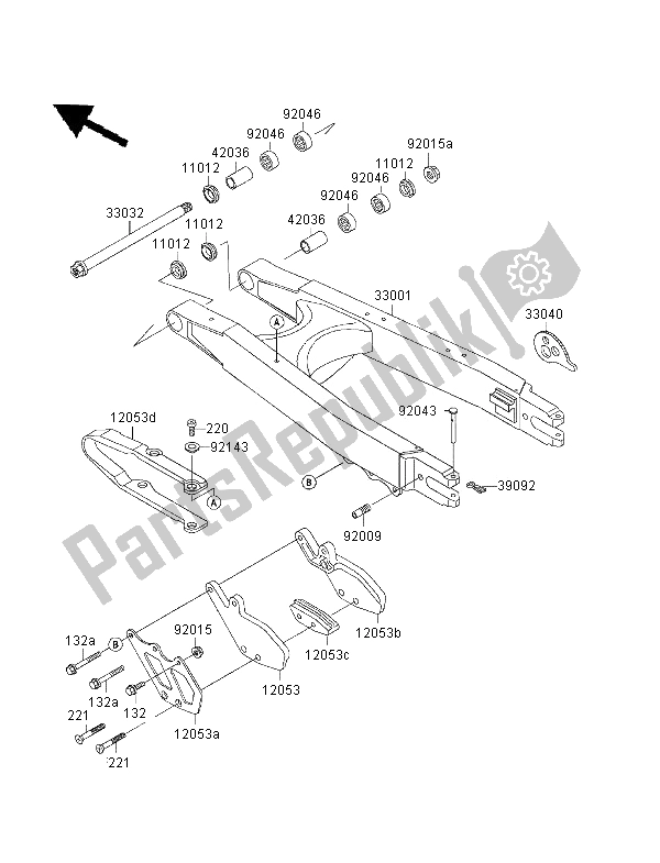 All parts for the Swingarm of the Kawasaki KLX 650R 2001