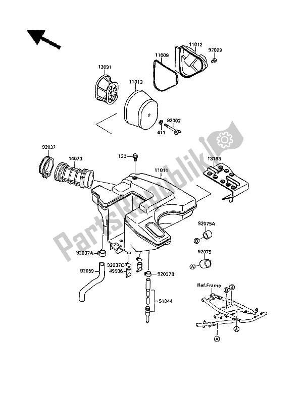 Alle onderdelen voor de Luchtfilter van de Kawasaki KLR 500 1988