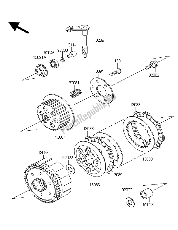 All parts for the Clutch of the Kawasaki KX 65 2007