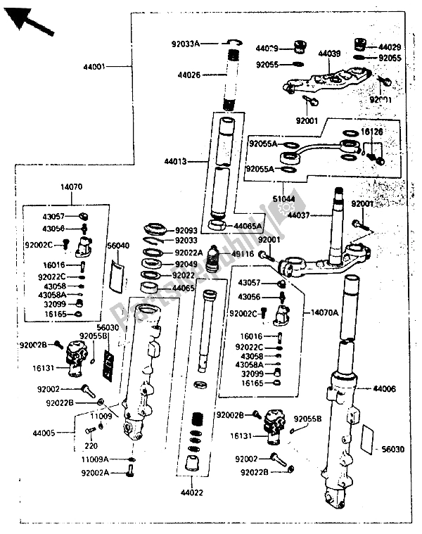 Alle onderdelen voor de Voorvork van de Kawasaki GPZ 600R 1986