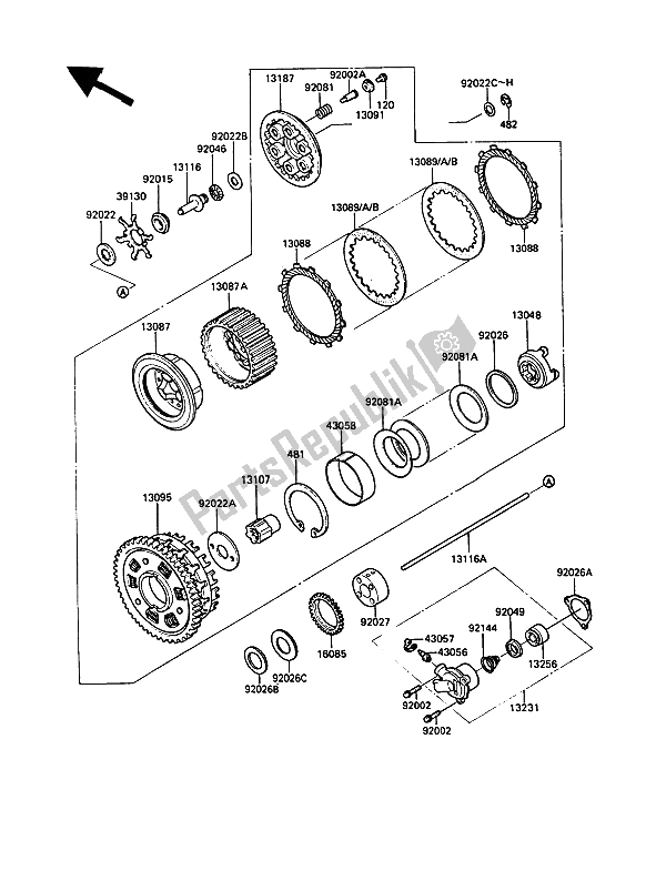 All parts for the Clutch of the Kawasaki 1000 GTR 1990