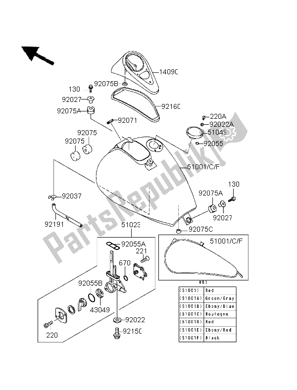 Alle onderdelen voor de Benzinetank van de Kawasaki EN 500 1996