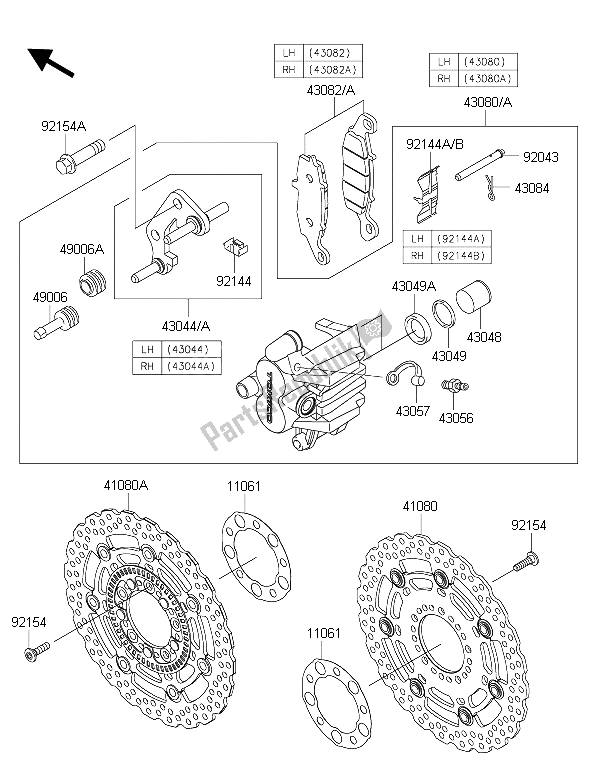 All parts for the Front Brake of the Kawasaki ER 6N ABS 650 2015