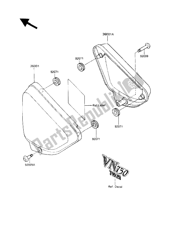 Alle onderdelen voor de Zijdeksel van de Kawasaki VN 750 Twin 1993