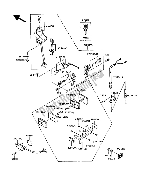 All parts for the Ignition Switch of the Kawasaki GPZ 900R 1987